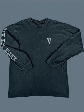 VANS  Graphic Long Sleeve T-Shirt Men's Large  Off The Wall Logo Black Grey